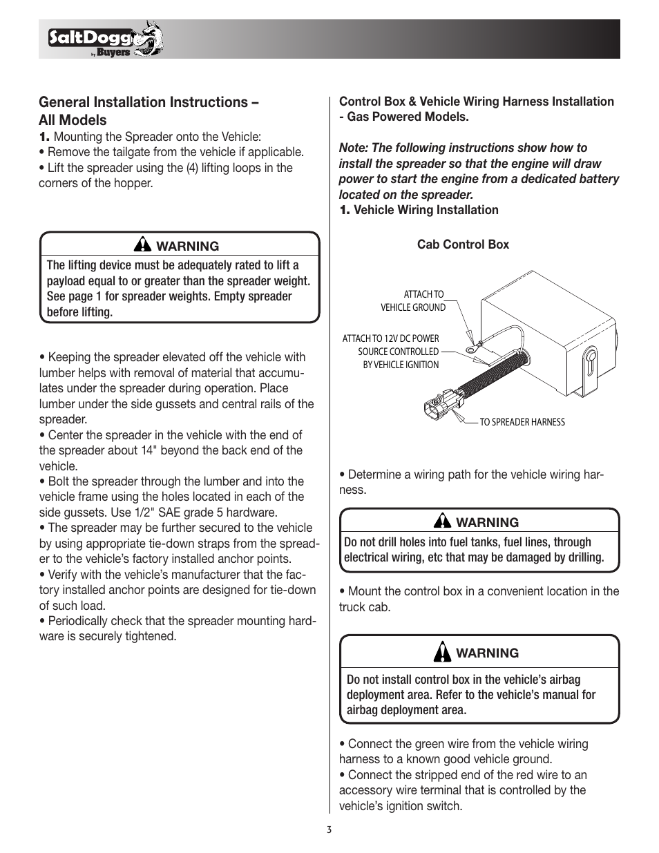 General installation instructions – all models | SaltDogg 1400550SS / -H Self-Contained Hopper Spreader User Manual | Page 3 / 16