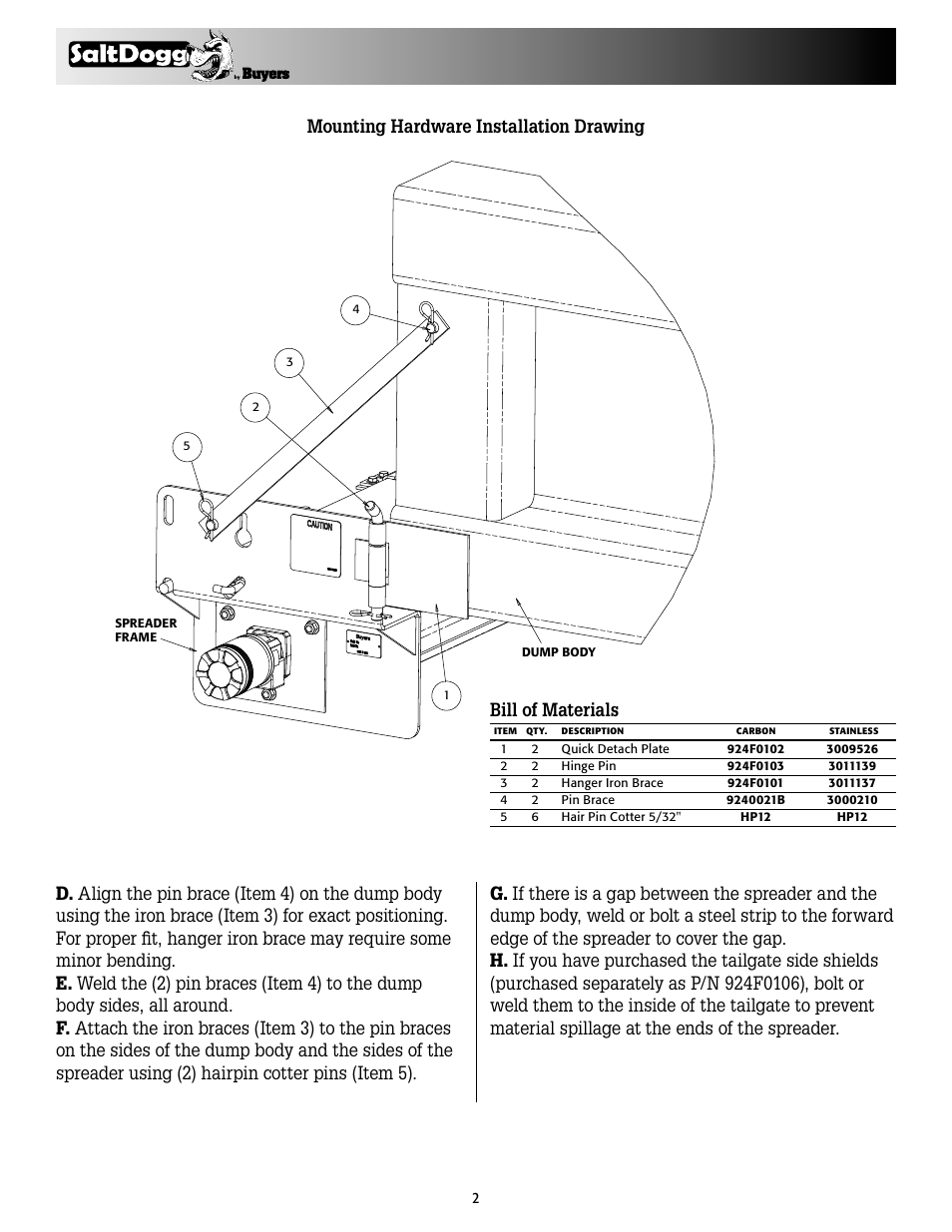 SaltDogg 92420A, -30A Series Under Tailgate Spreader (with Serial No. 4553) User Manual | Page 2 / 8