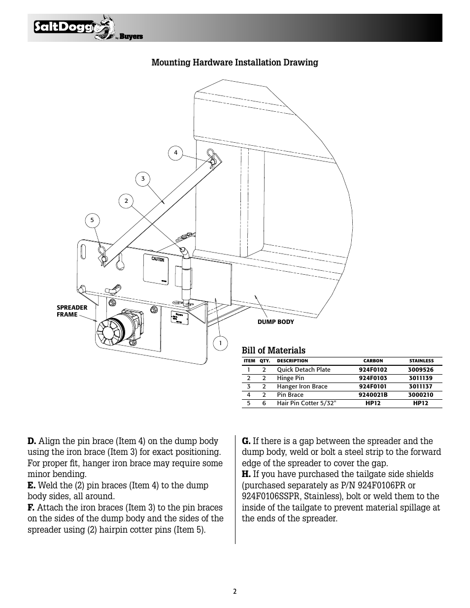SaltDogg 92420A, -30A Series Under Tailgate Spreader (with Serial No. 8000) User Manual | Page 2 / 8