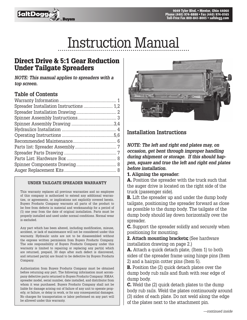 SaltDogg 92426SSA Under Tailgate Spreader User Manual | 8 pages