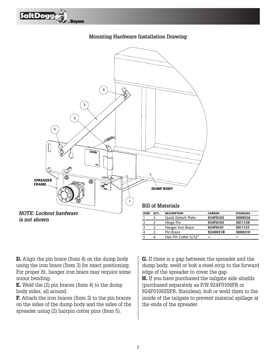 SaltDogg 92426SSA Under Tailgate Spreader User Manual | Page 2 / 8