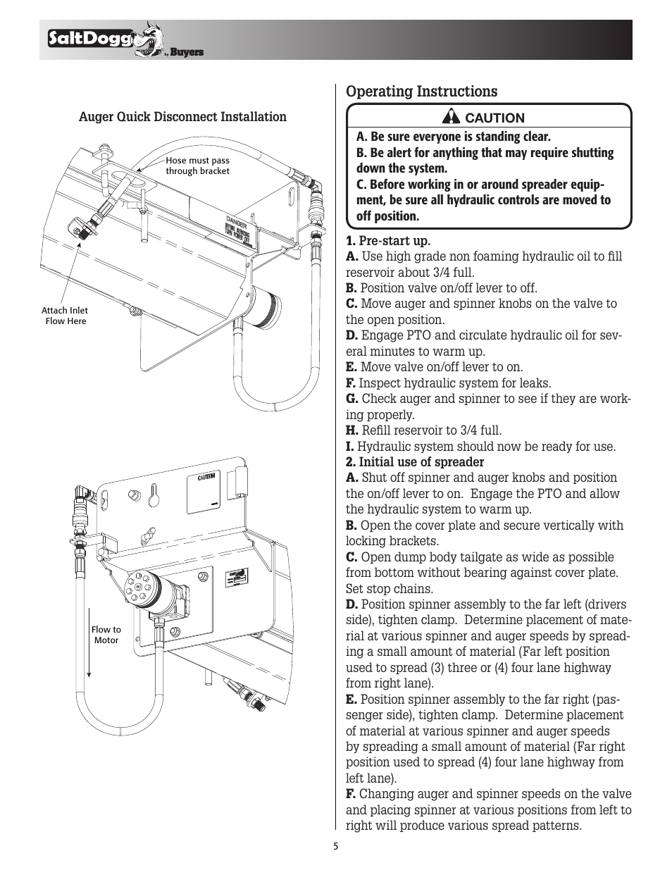 Operating instructions | SaltDogg 92426SSA Under Tailgate Spreader User Manual | Page 5 / 8