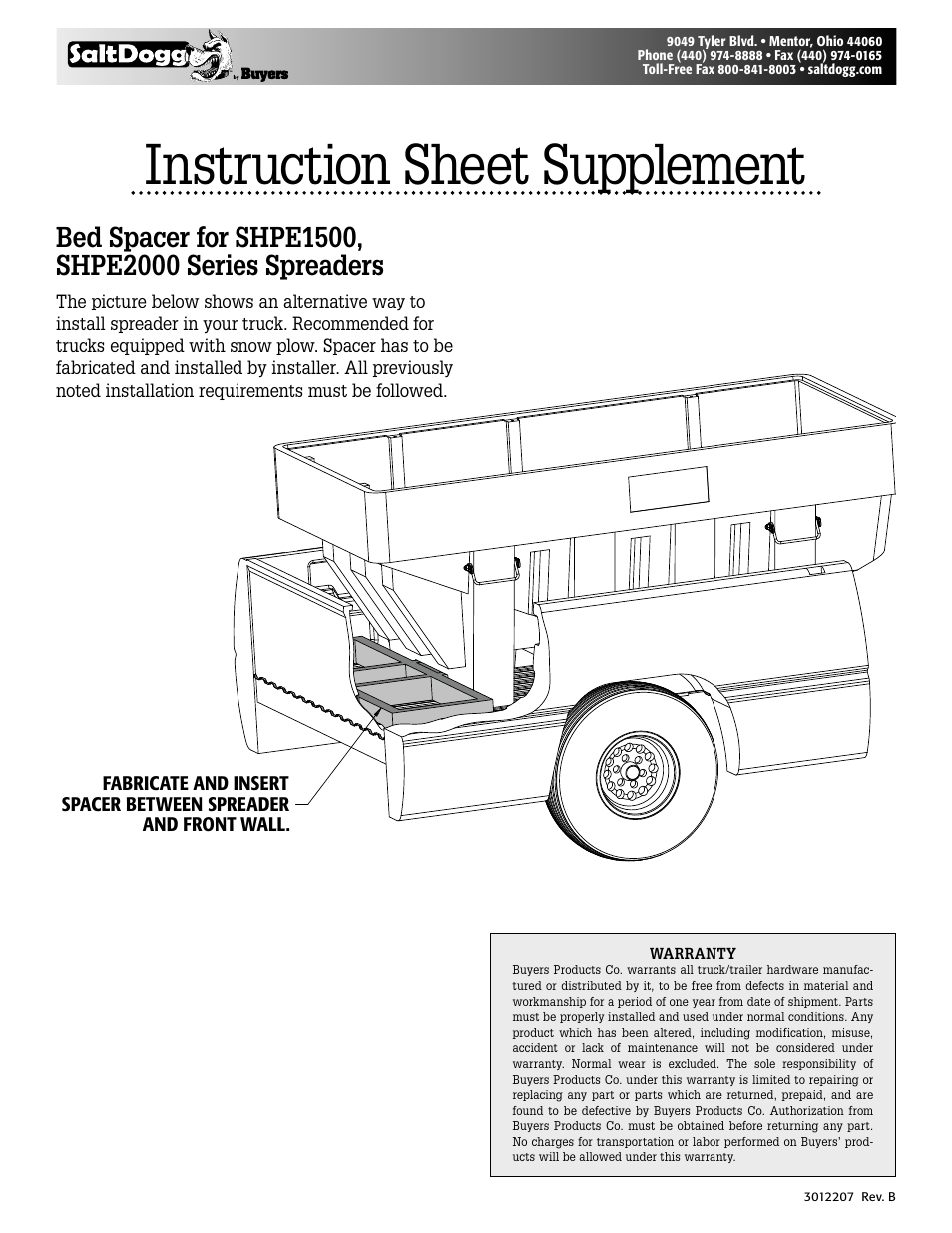 SaltDogg SHPE2000 Series Electric Drive Poly Hopper Spreader Supplement User Manual | 1 page