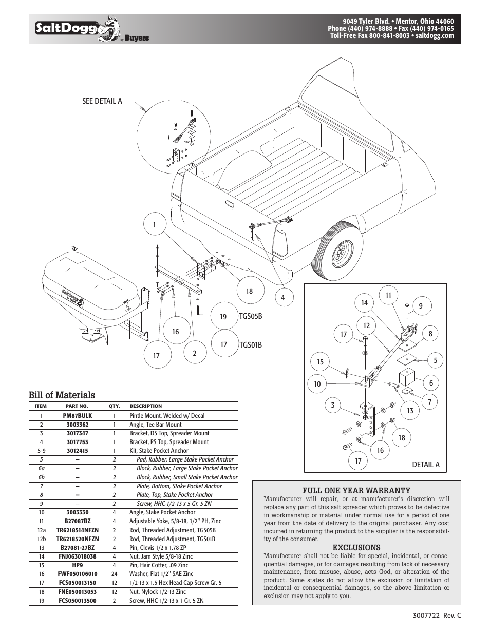 Bill of materials | SaltDogg 0207005 2 Receiver Mount for TGS01A, TGS01B, TGS05A, & TGS05B Spreaders User Manual | Page 2 / 2