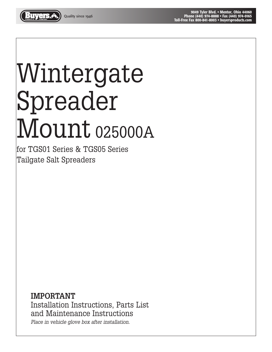 SaltDogg 025000A Wintergate Spreader Mount for TGS01 Series & TGS05 Series User Manual | 4 pages