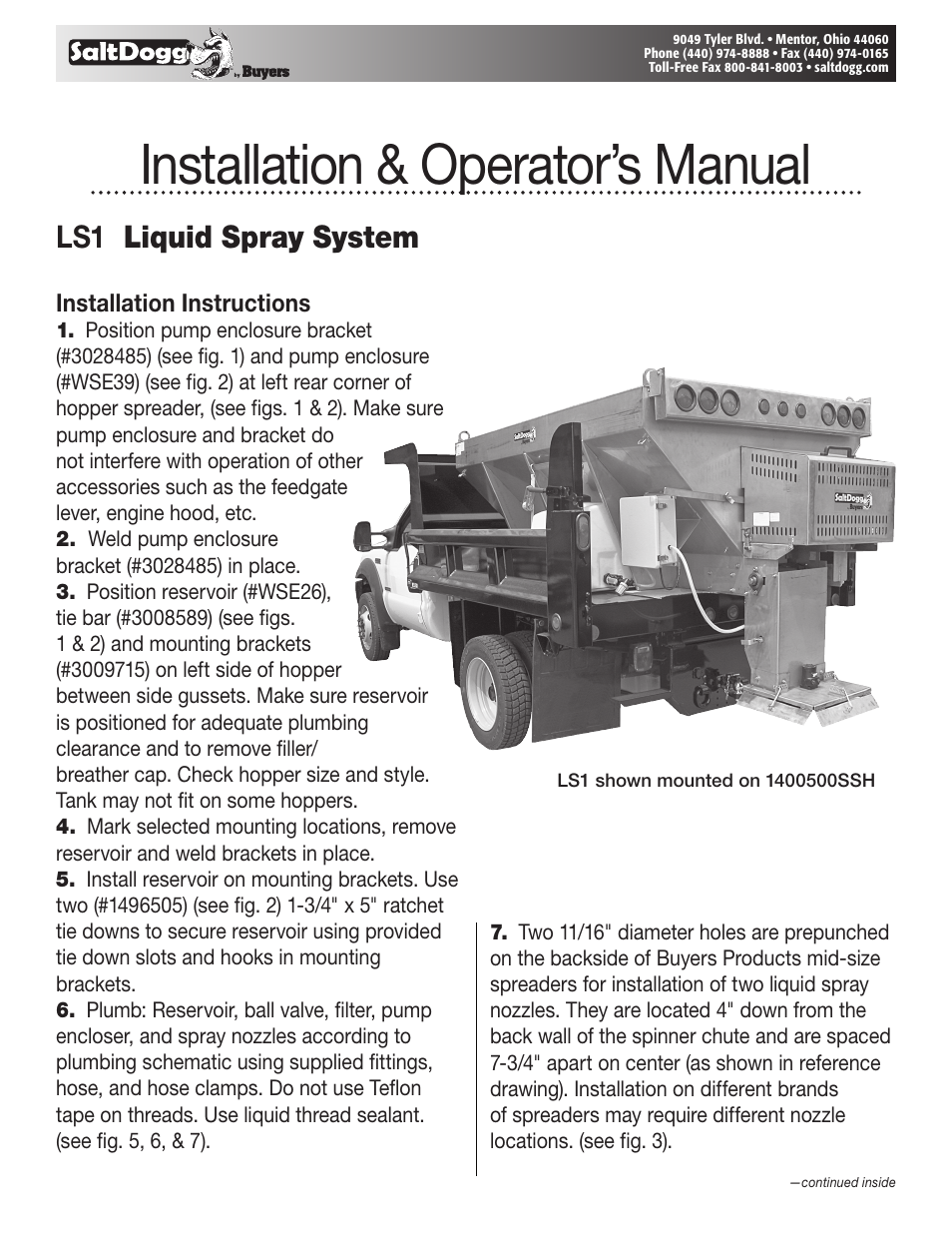 SaltDogg LS1 Liquid Spray System User Manual | 7 pages