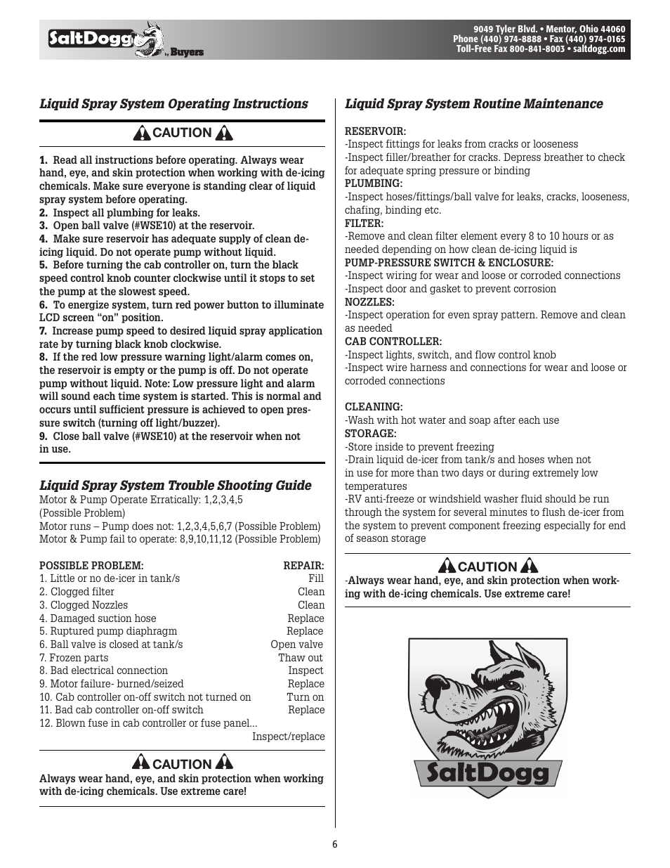 SaltDogg LS6 Liquid Spray System for SHPE1500, 2000 Style Spreaders User Manual | Page 6 / 8