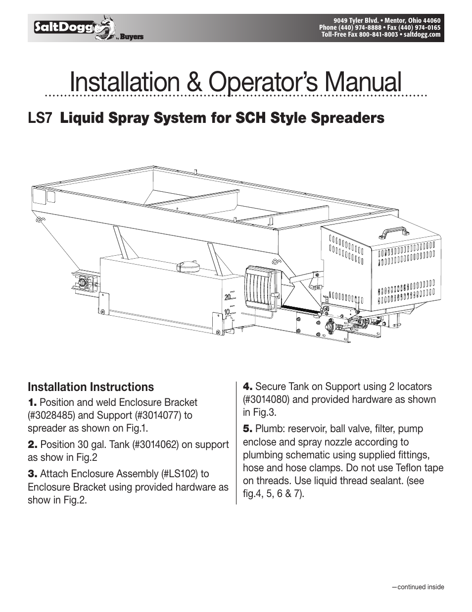 SaltDogg LS7 Liquid Spray System for SCH Style Spreaders User Manual | 7 pages