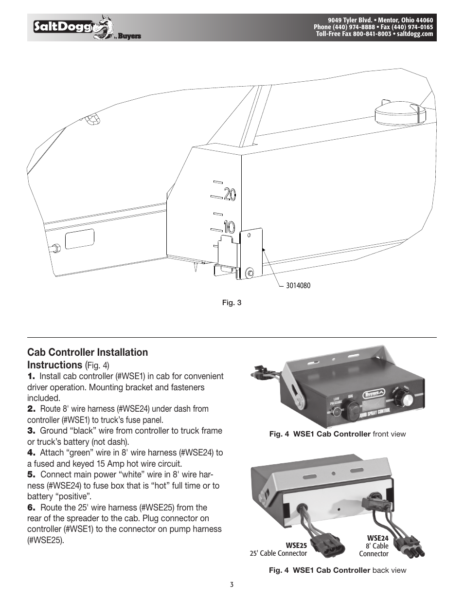 Cab controller installation instructions | SaltDogg LS7 Liquid Spray System for SCH Style Spreaders User Manual | Page 3 / 7