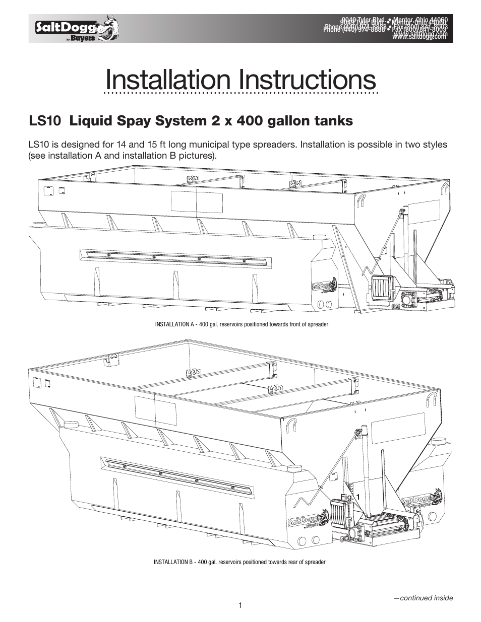 SaltDogg LS10 Liquid Spay System User Manual | 11 pages