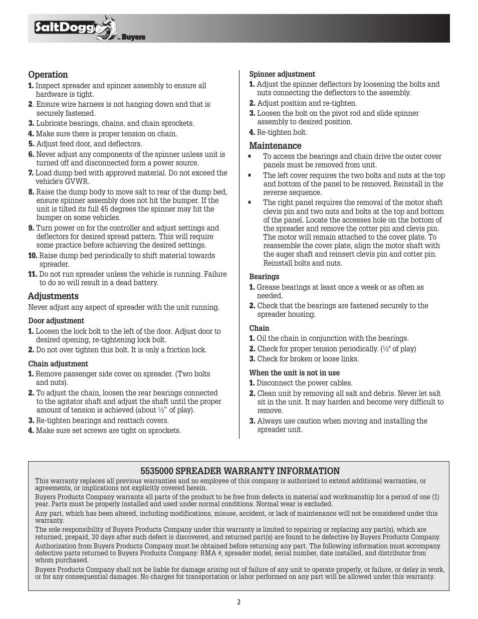SaltDogg Replacement Tailgate Spreader for DumperDogg 5535000 User Manual | Page 2 / 4