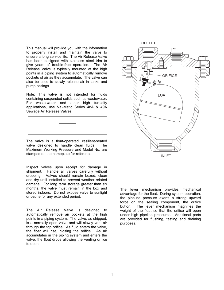 Val-Matic 25 Air Release Valve (Simple Lever Type) User Manual | Page 2 / 6