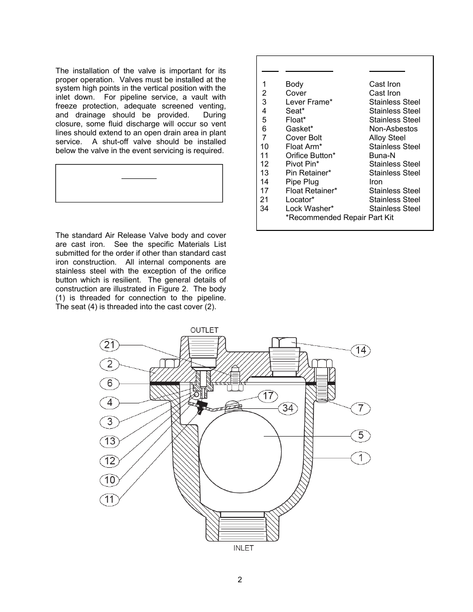 Val-Matic 25 Air Release Valve (Simple Lever Type) User Manual | Page 3 / 6