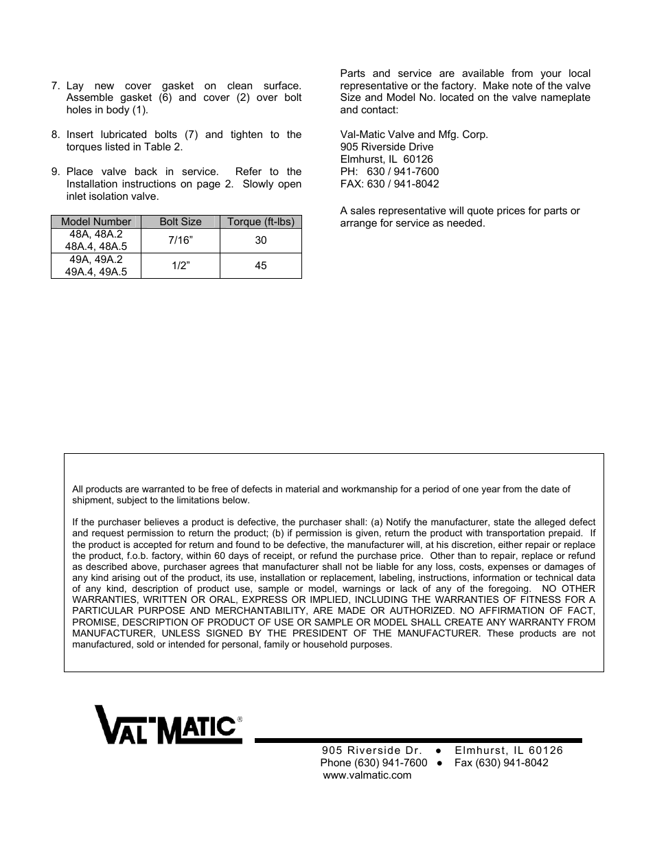 Val-Matic 49A Wastewater Air Release Valve User Manual | Page 6 / 6