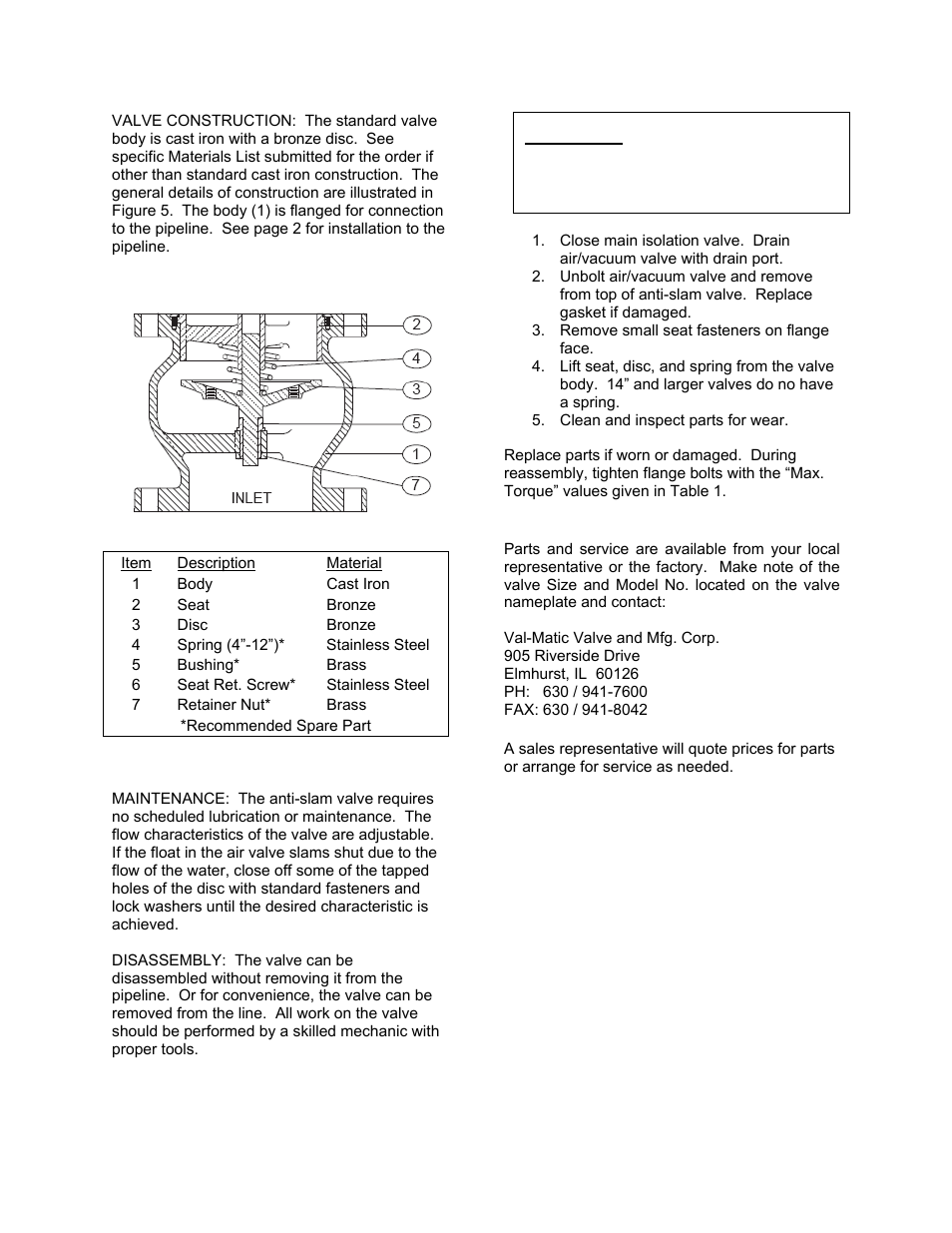 Val-Matic 4-20 Air/Vacuum Valve With Optional Anti-Slam Valve User Manual | Page 6 / 7