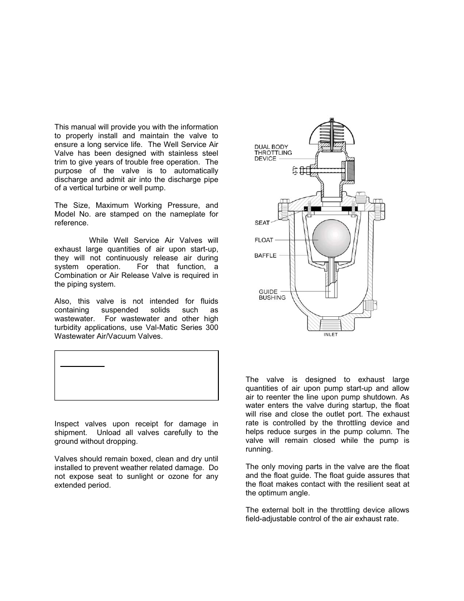 Val-matic’s 1/2”-3” well service air valve, Operation, maintenance and installation, Introduction | Receiving and storage | Val-Matic 1/2-3 Well Service Air Valve With Dual Port Throttling Device User Manual | Page 2 / 7