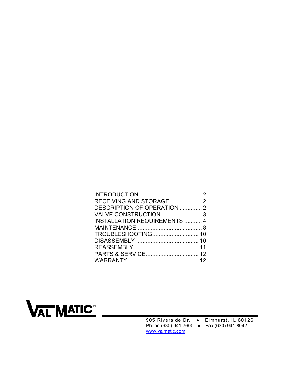 Val-Matic Rubber-Seated Ball Valve User Manual | 12 pages