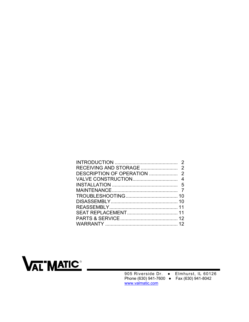 Val-Matic 3-24 Butterfly Valve User Manual | 12 pages
