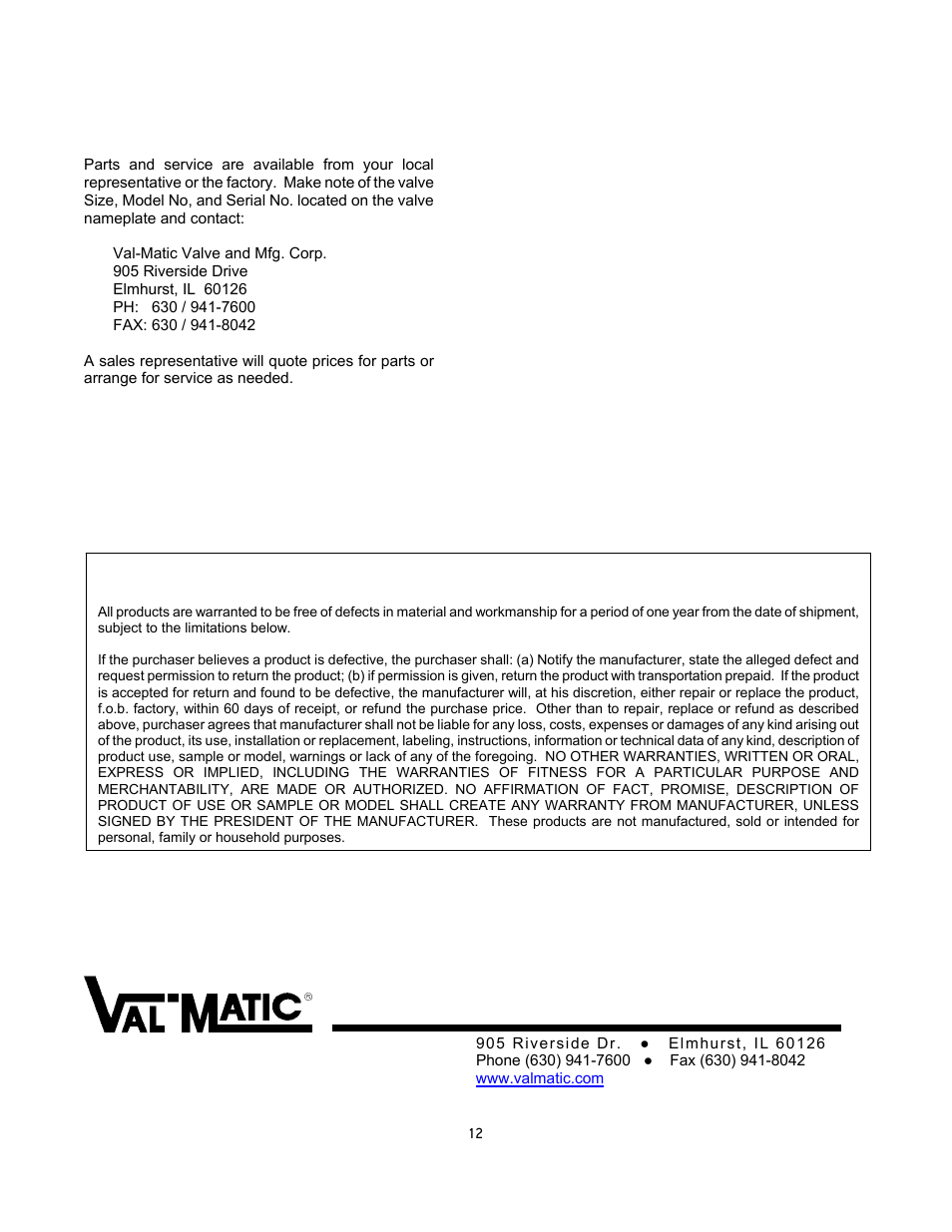 Val-Matic 30 and Larger Butterfly Valve User Manual | Page 13 / 13