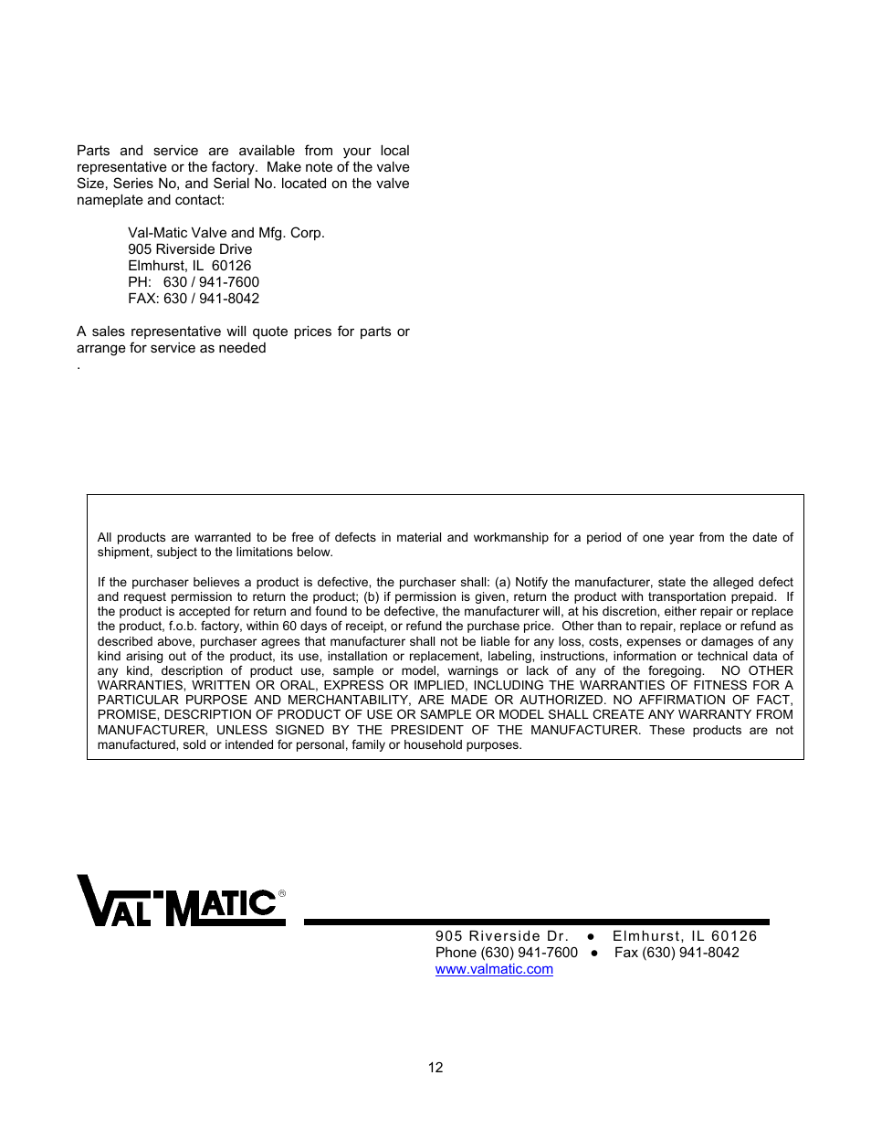 Val-Matic 3-24 Butterfly Valve With LSA Actuator and External Stops User Manual | Page 12 / 12