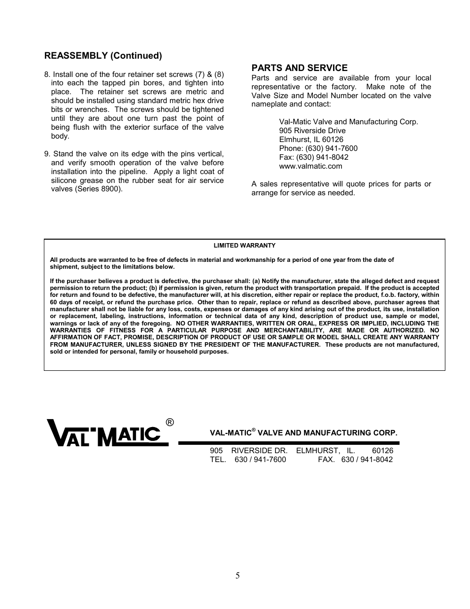 Val-Matic 2-12 in. (DN 50-300 mm) Wafer Style Dual Disc Check Valve User Manual | Page 6 / 6