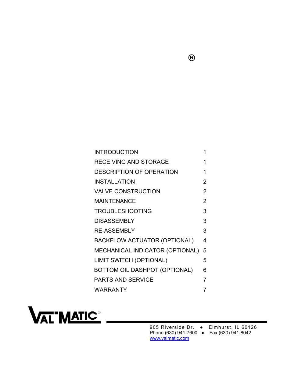 Val-Matic Swing-Flex Check Valve User Manual | 8 pages