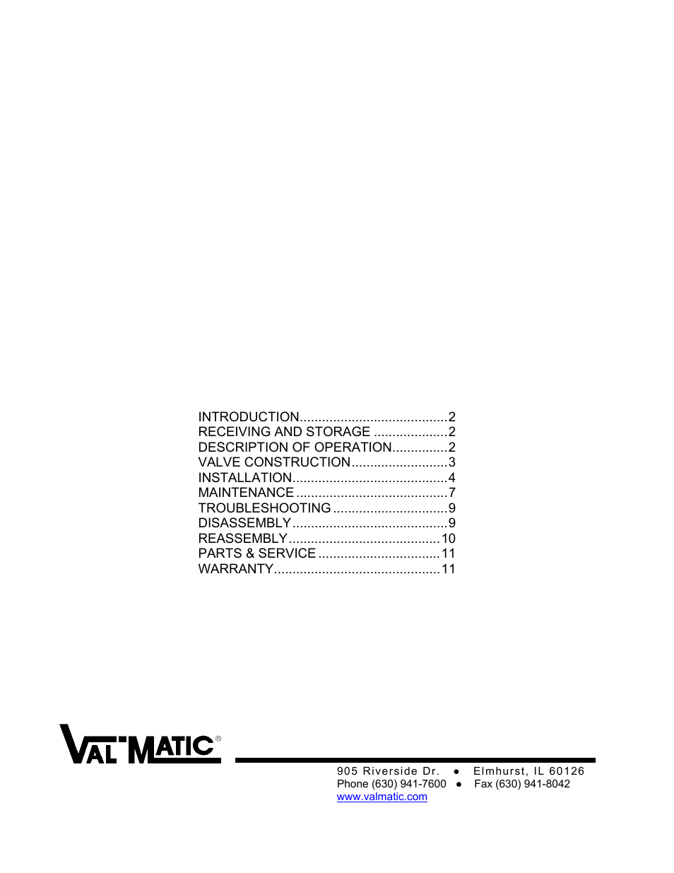 Val-Matic Cam-Centric Plug Valve User Manual | 11 pages