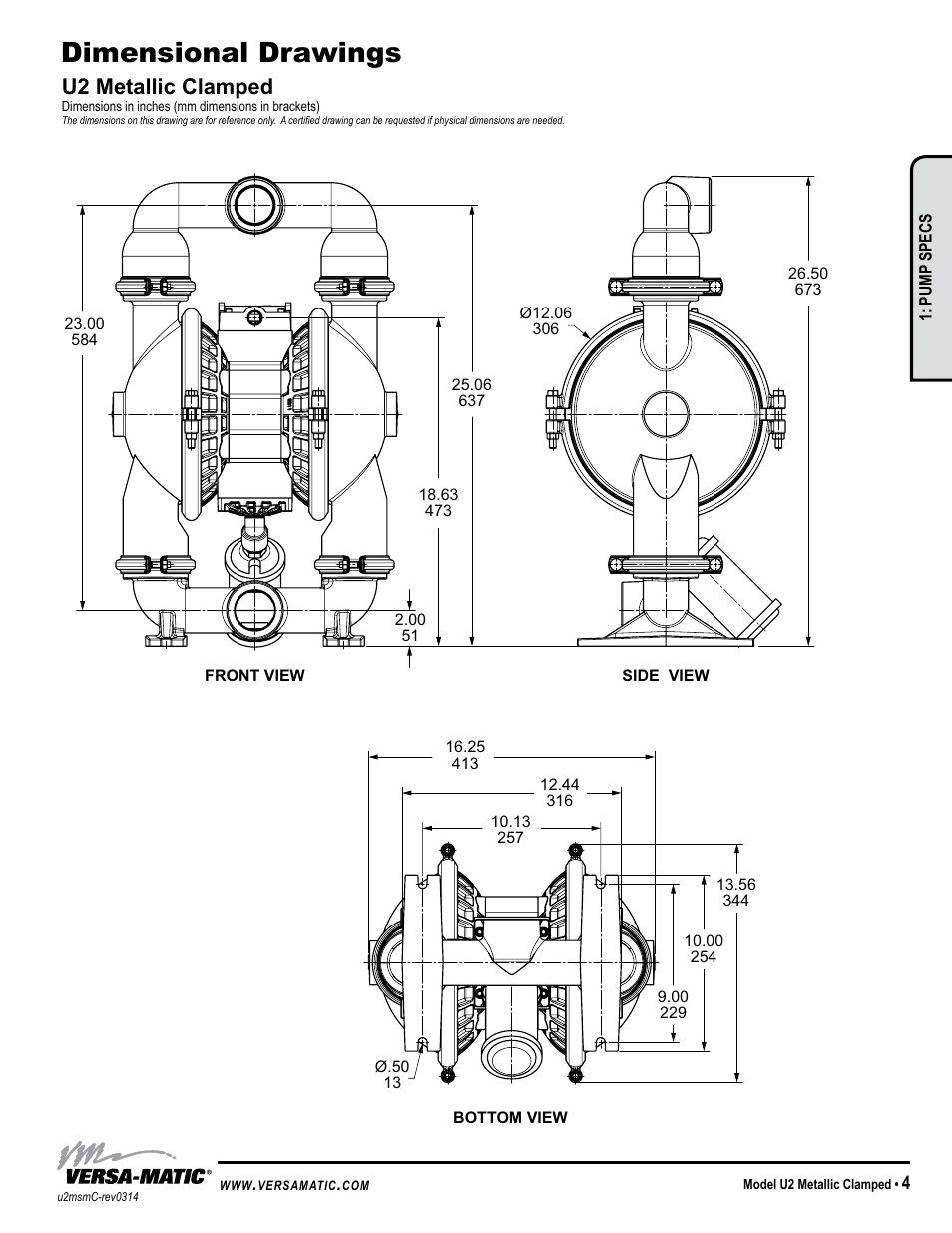 Dimensional drawings, U2 metallic clamped | Versa-Matic 2 Ultra-Matic Metallic Clamped User Manual | Page 7 / 15