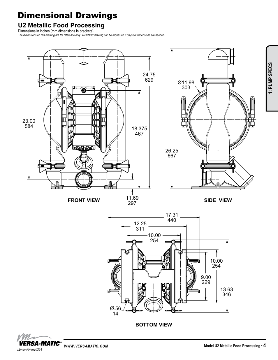 Dimensional drawings, U2 metallic food processing | Versa-Matic 2 Ultra-Matic Metallic Food Processing User Manual | Page 7 / 15