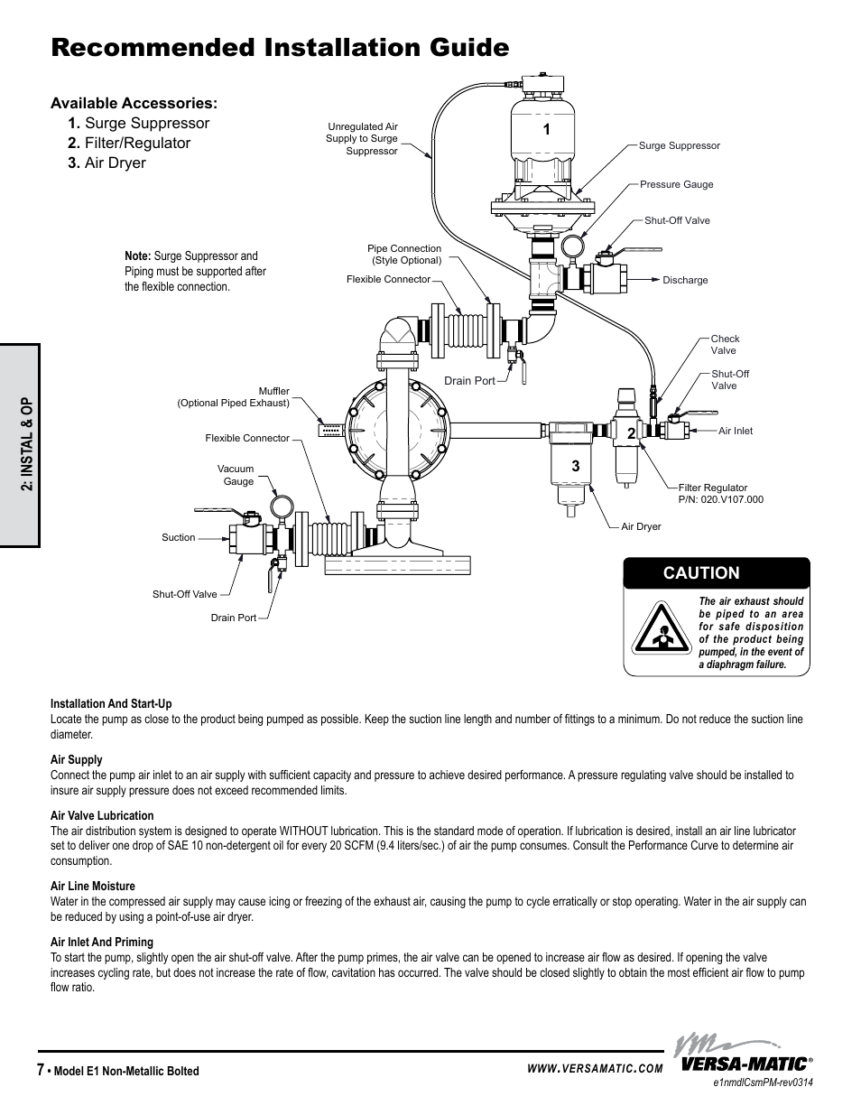 Recommended installation guide, Caution, Universal all aodd | Versa-Matic 1 Elima-Matic Bolted Non-Metallic (E1) User Manual | Page 10 / 15