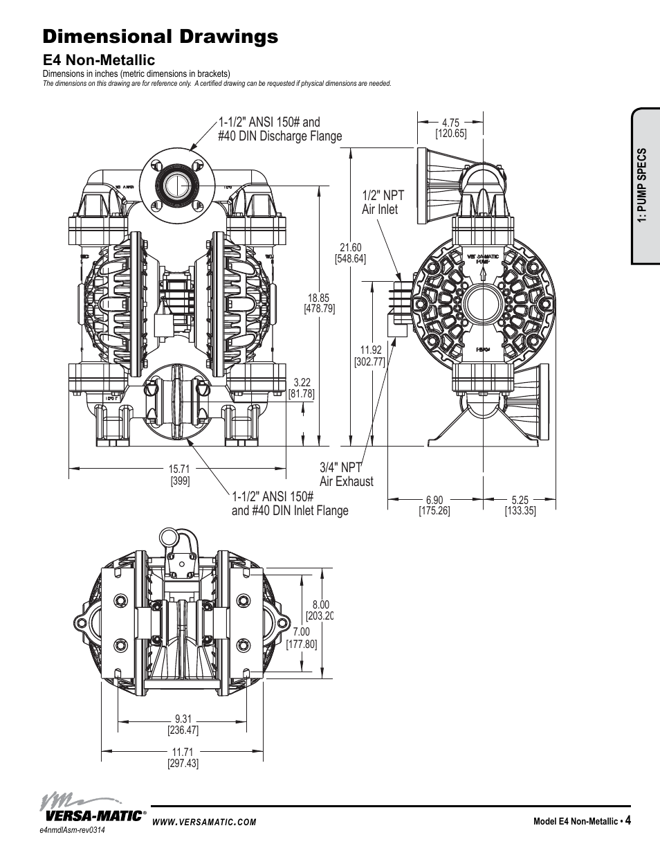 Dimensional drawings, E4 non-metallic | Versa-Matic 1 1/2 Elima-Matic Bolted Non-Metallic (E4) User Manual | Page 7 / 13