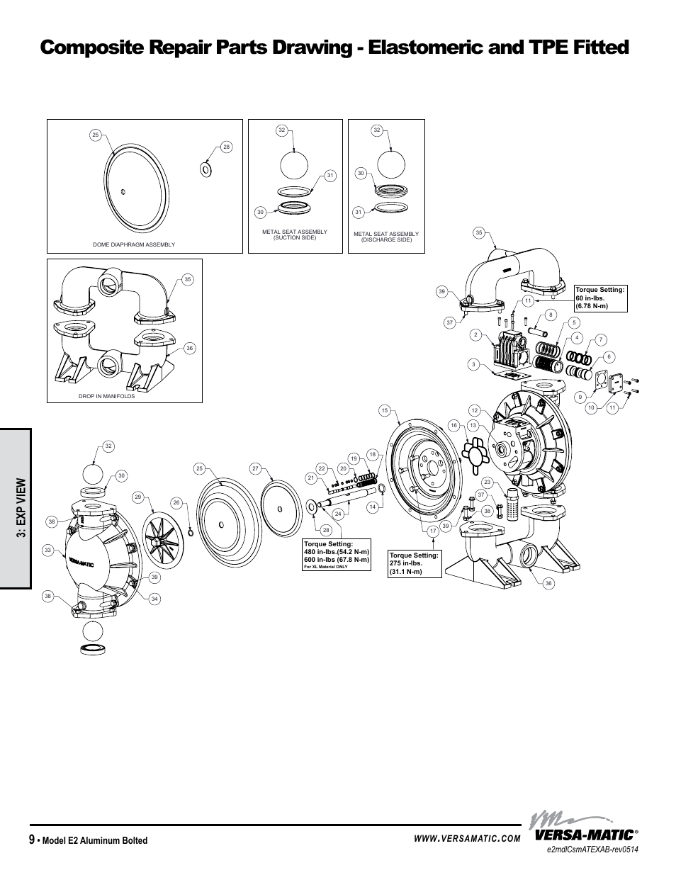 General model specific, Exp view, Model e2 aluminum bolted | Versamatic | Versa-Matic 2 Elima-Matic Bolted Aluminum – ATEX (E2) User Manual | Page 12 / 17