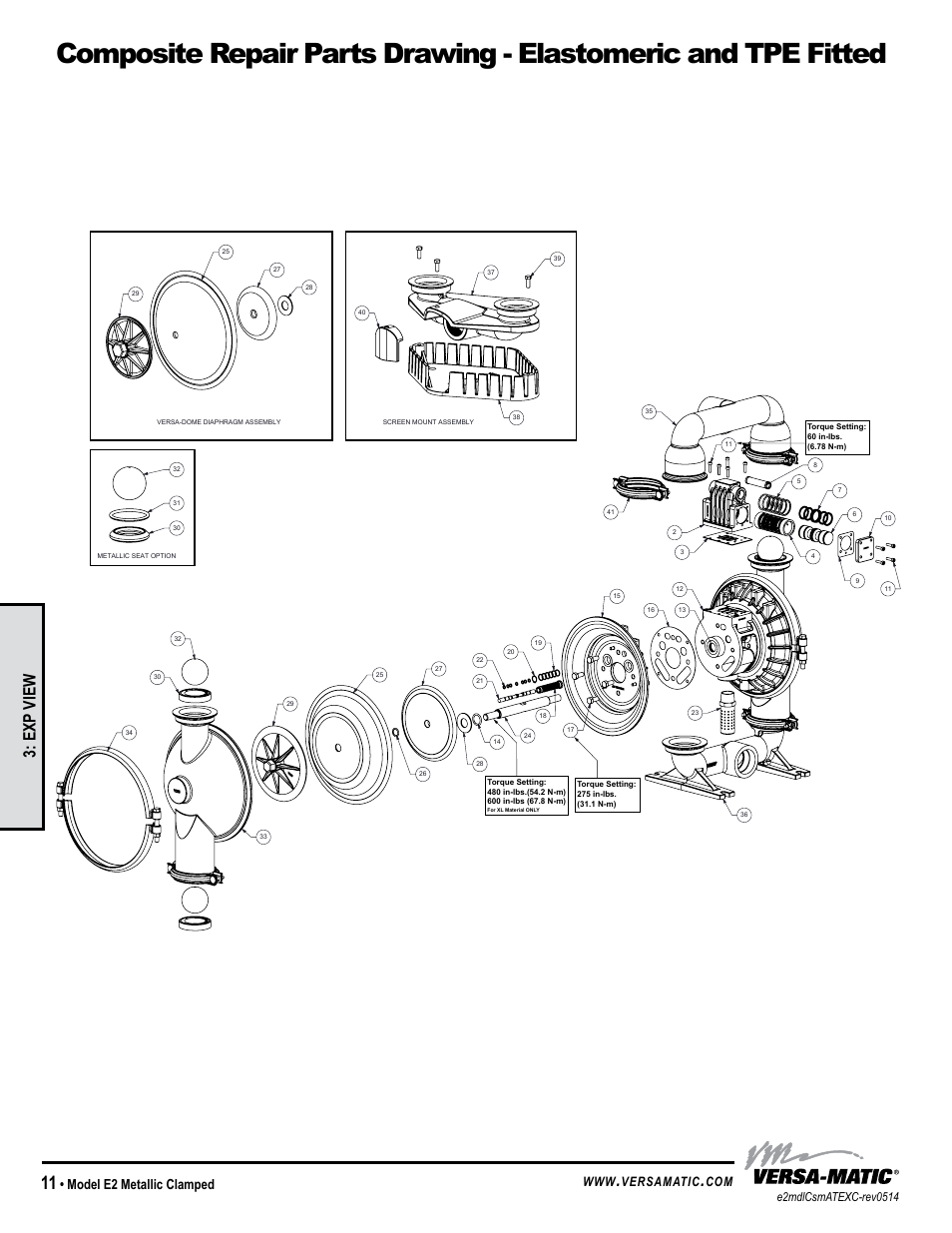 General model specific, Exp view, Model e2 metallic clamped | Versamatic | Versa-Matic 2 Elima-Matic Metallic Clamped – ATEX (E2) User Manual | Page 14 / 19