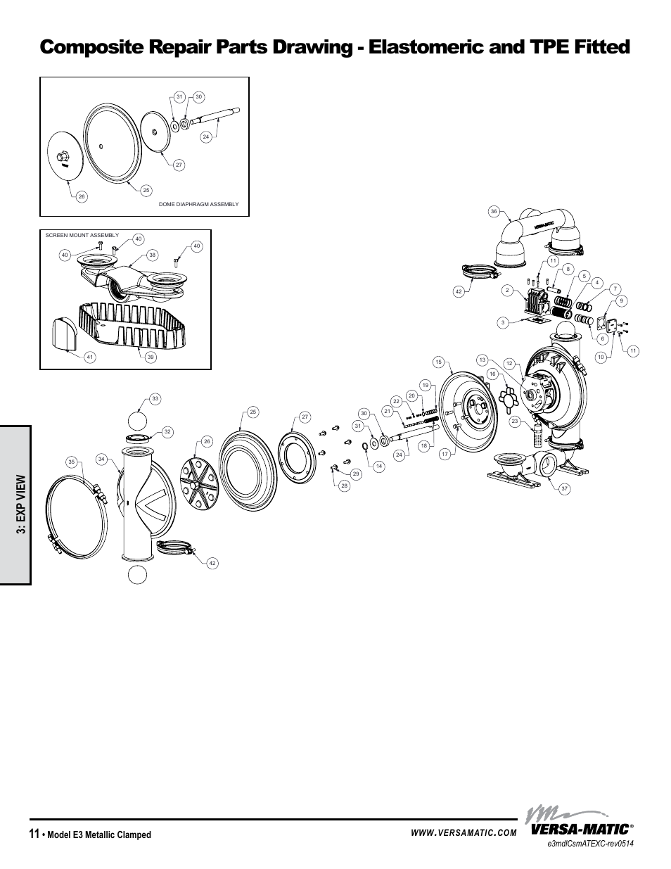General model specific, Exp view, Model e3 metallic clamped | Versamatic | Versa-Matic 3 Elima-Matic Clamped Metallic - ATEX (E3) User Manual | Page 14 / 19