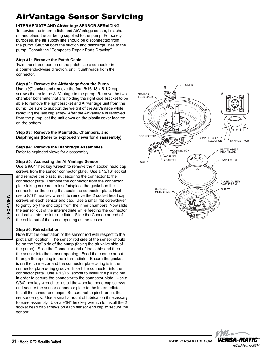 Airvantage sensor servicing | Versa-Matic 2 Bolted Metallic Ball Valve Pumps (RE2) User Manual | Page 24 / 33