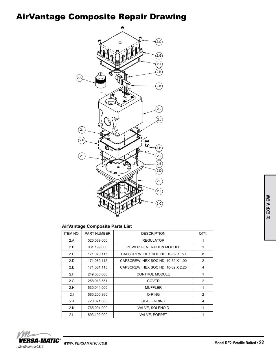 Airvantage composite repair drawing, Exp view | Versa-Matic 2 Bolted Metallic Ball Valve Pumps (RE2) User Manual | Page 25 / 33