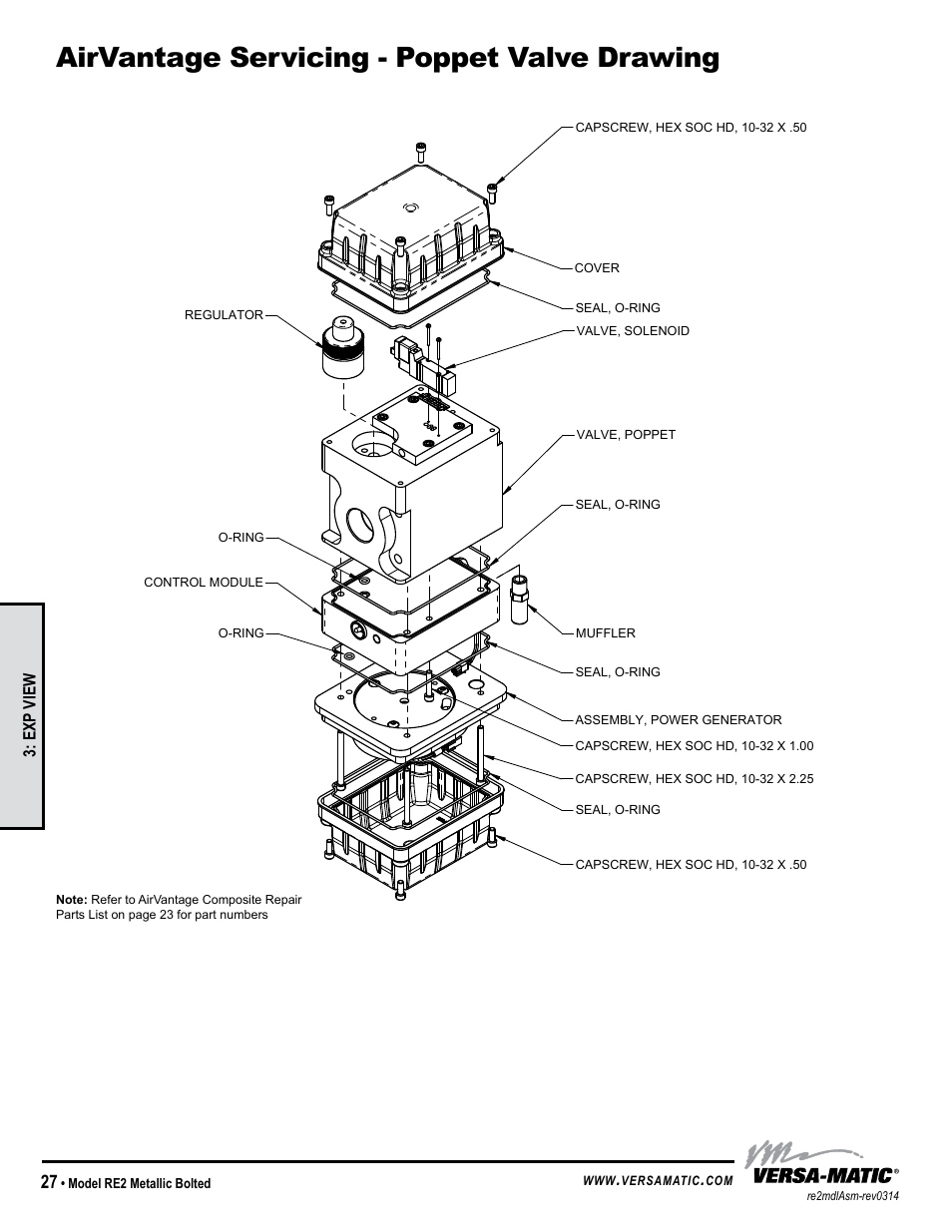 Airvantage servicing - poppet valve drawing | Versa-Matic 2 Bolted Metallic Ball Valve Pumps (RE2) User Manual | Page 30 / 33