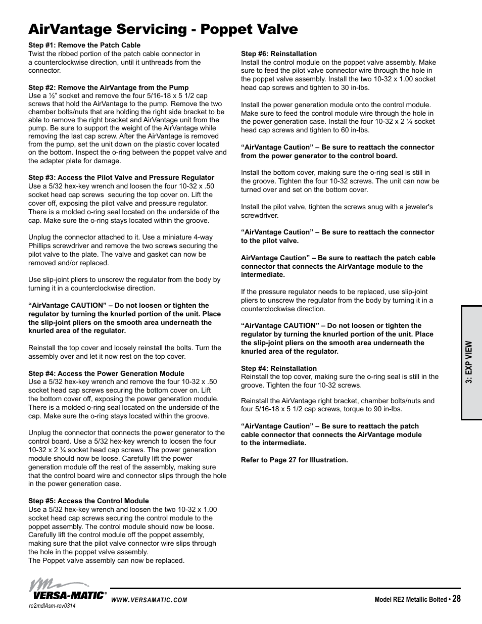 Airvantage servicing - poppet valve | Versa-Matic 2 Bolted Metallic Ball Valve Pumps (RE2) User Manual | Page 31 / 33
