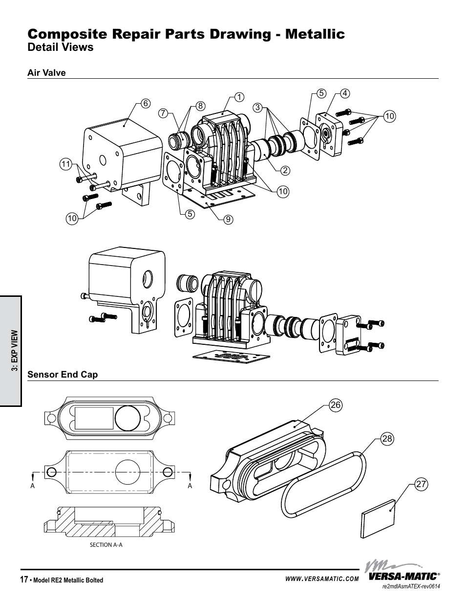 Idex aodd, Composite repair parts drawing - metallic, Detail views | Detail 5, Air valve sensor end cap | Versa-Matic 2 Bolted Metallic Hazardous Service Ball Valve (RE2) User Manual | Page 20 / 36