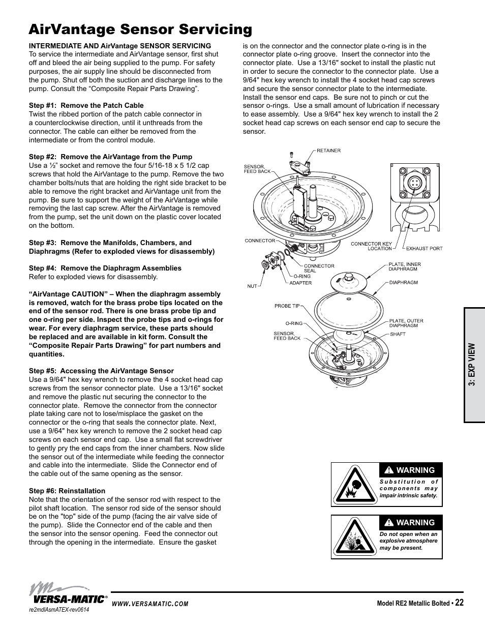 Airvantage sensor servicing | Versa-Matic 2 Bolted Metallic Hazardous Service Ball Valve (RE2) User Manual | Page 25 / 36