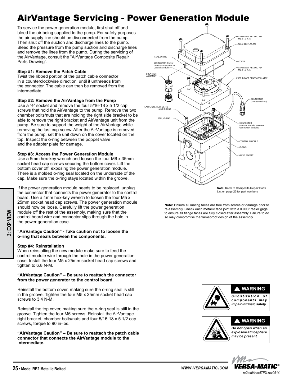 Airvantage servicing - power generation module, Exp view | Versa-Matic 2 Bolted Metallic Hazardous Service Ball Valve (RE2) User Manual | Page 28 / 36