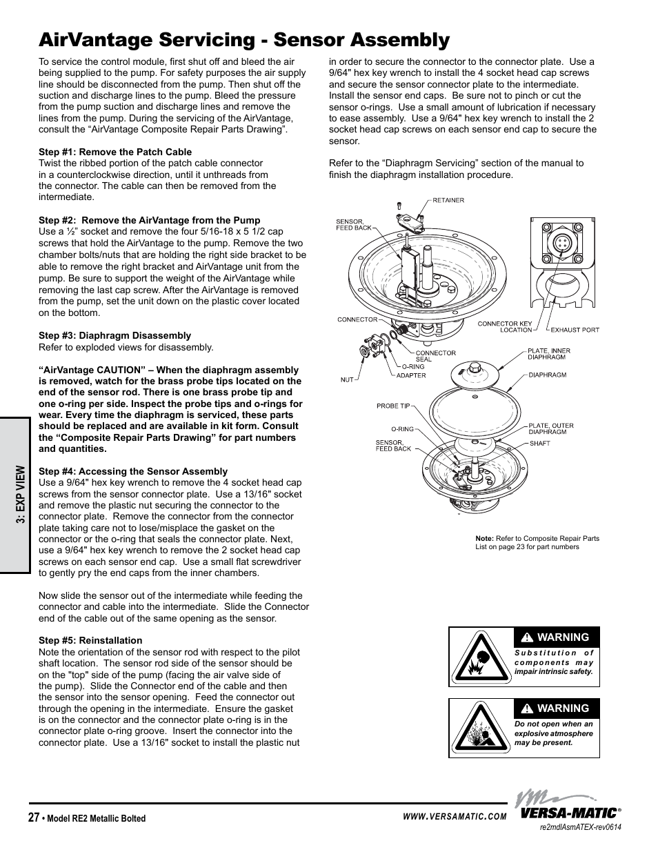 Airvantage servicing - sensor assembly | Versa-Matic 2 Bolted Metallic Hazardous Service Ball Valve (RE2) User Manual | Page 30 / 36