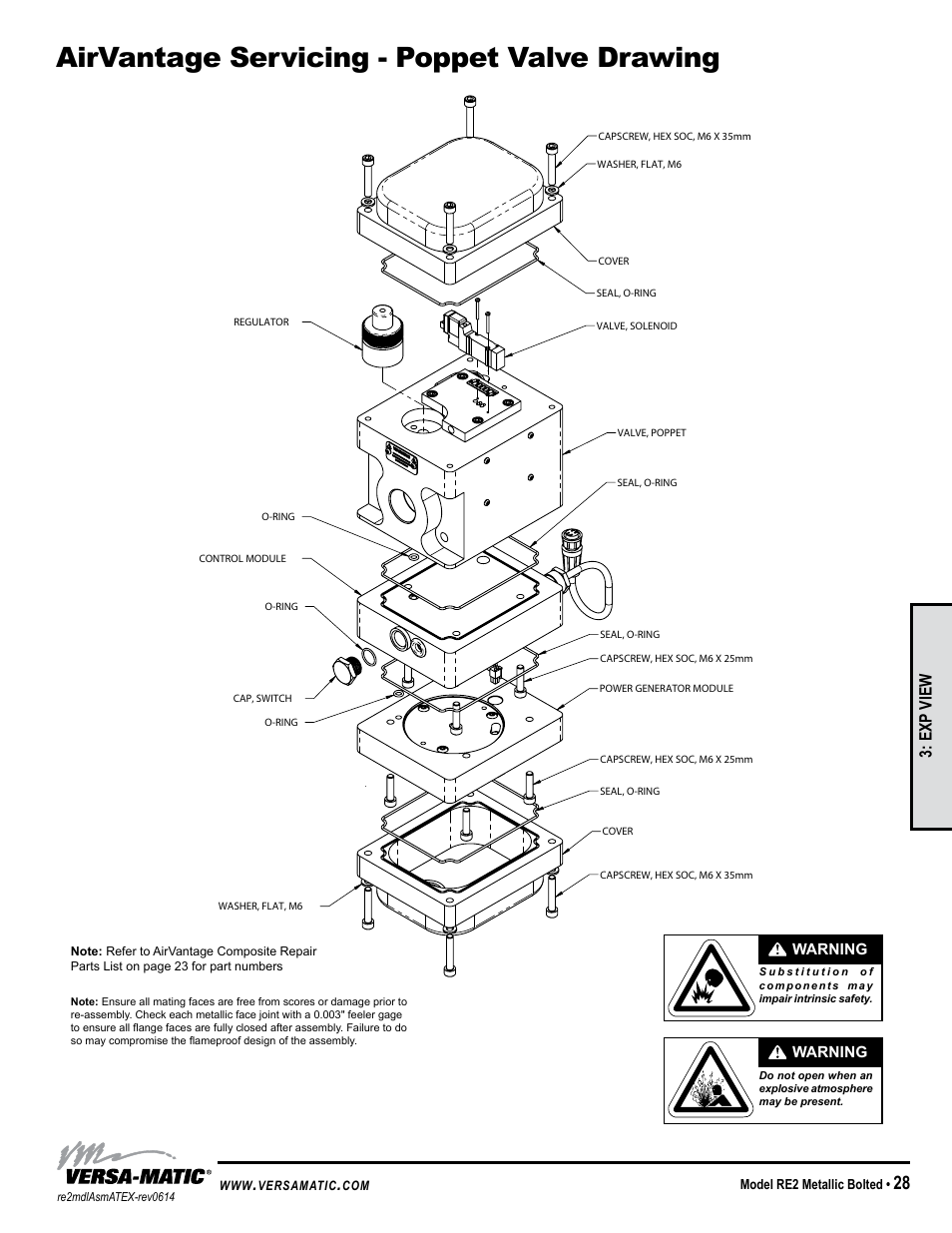 Airvantage servicing - poppet valve drawing, Exp view | Versa-Matic 2 Bolted Metallic Hazardous Service Ball Valve (RE2) User Manual | Page 31 / 36