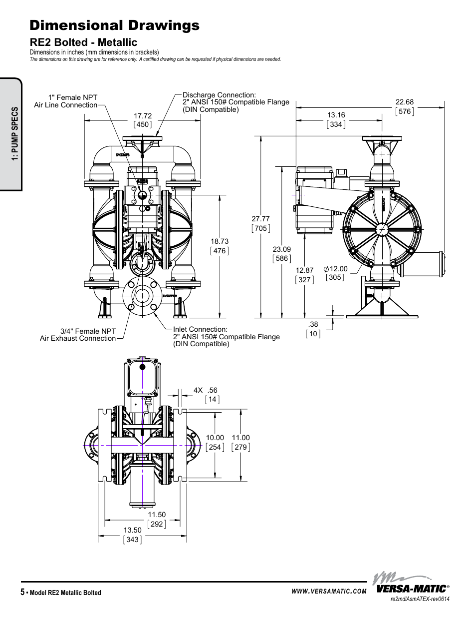 Dimensional drawings, Re2 bolted - metallic | Versa-Matic 2 Bolted Metallic Hazardous Service Ball Valve (RE2) User Manual | Page 8 / 36