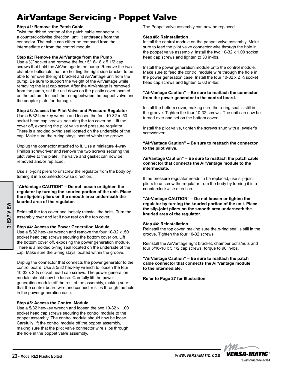 Airvantage servicing - poppet valve | Versa-Matic 2 Bolted Plastic Ball Valve Pumps (RE2P) User Manual | Page 26 / 27