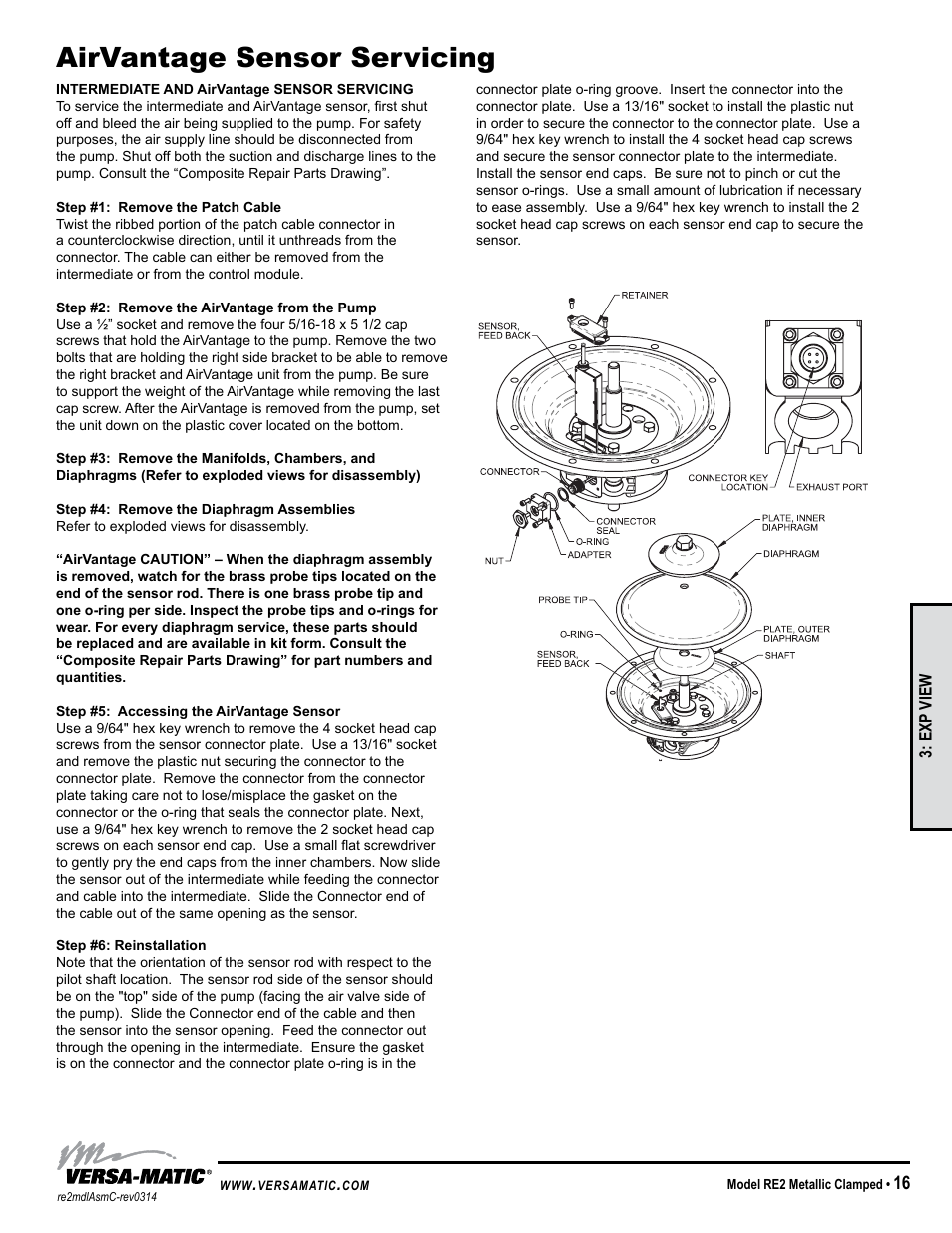 Airvantage sensor servicing | Versa-Matic 2 Clamped Metallic Ball Valve Pumps (RE2) User Manual | Page 19 / 28