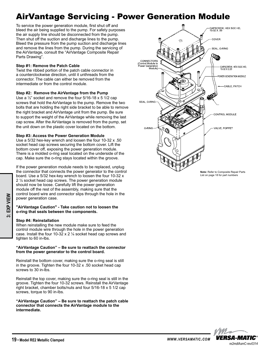 Airvantage servicing - power generation module | Versa-Matic 2 Clamped Metallic Ball Valve Pumps (RE2) User Manual | Page 22 / 28