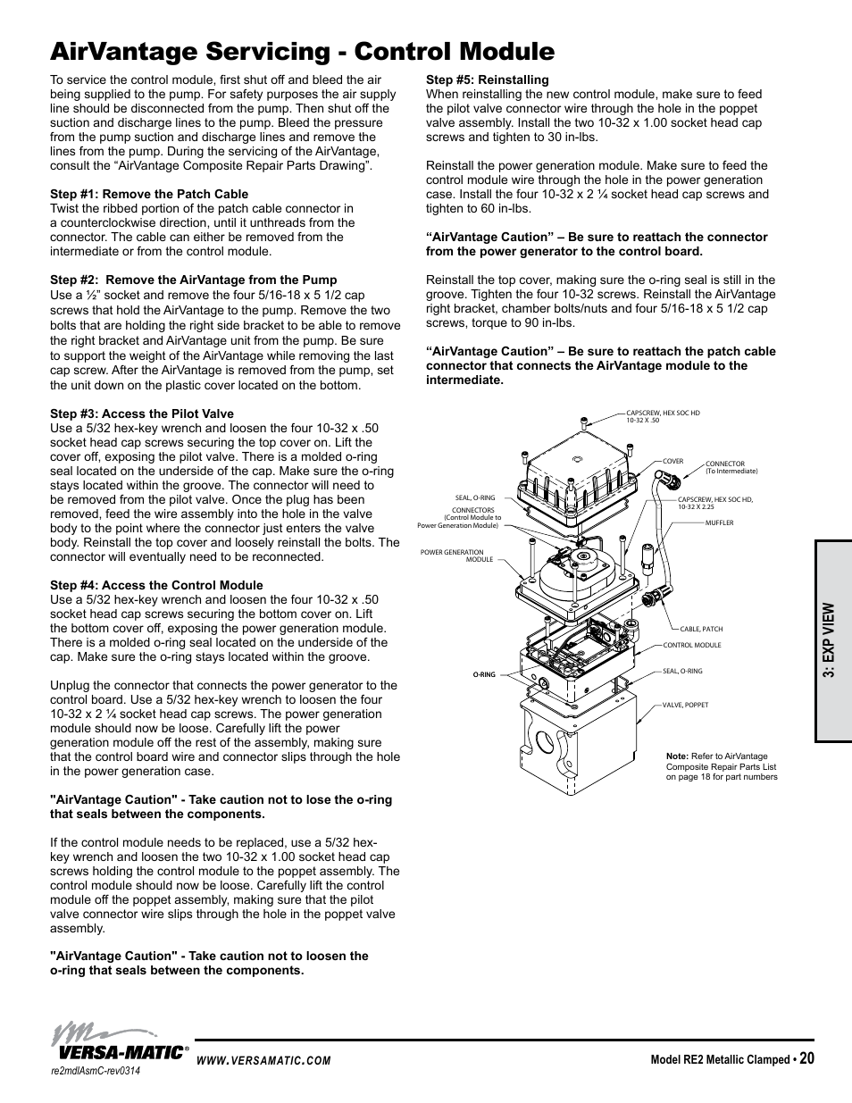 Airvantage servicing - control module, Exp view | Versa-Matic 2 Clamped Metallic Ball Valve Pumps (RE2) User Manual | Page 23 / 28