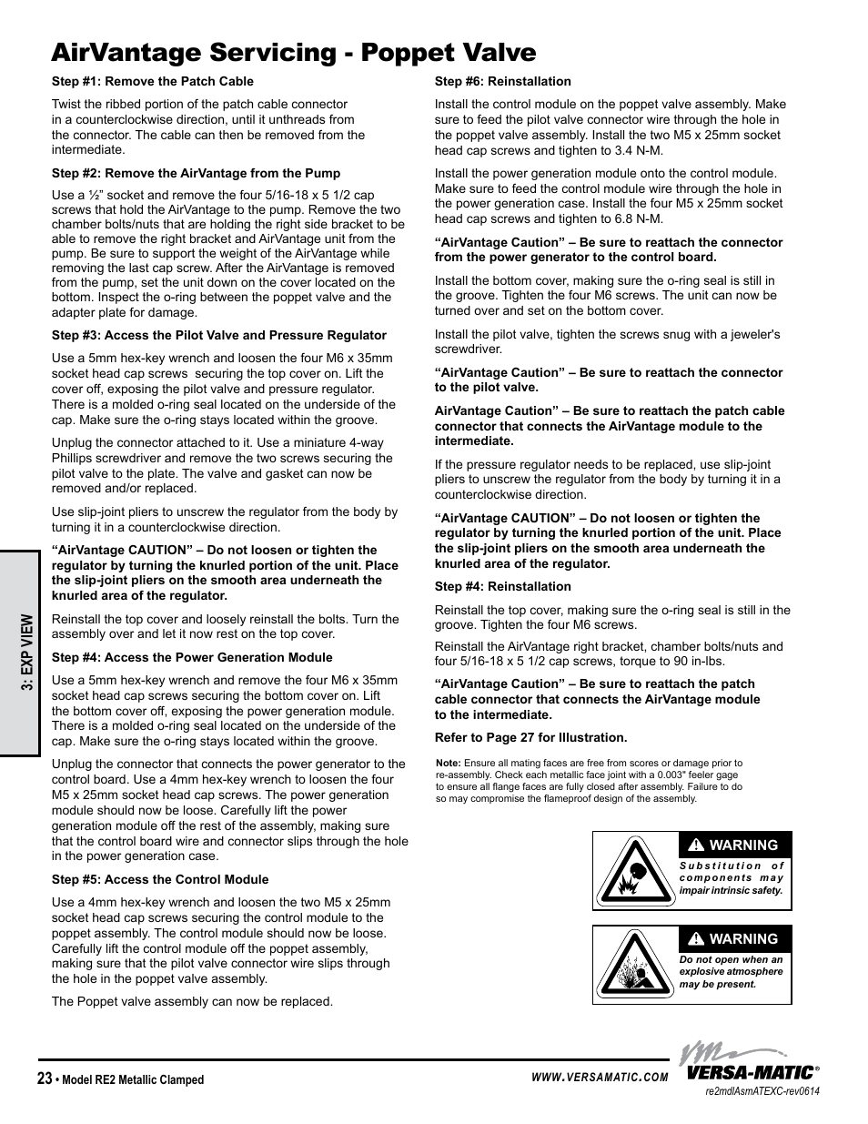Airvantage servicing - poppet valve | Versa-Matic 2 Clamped Metallic Hazardous Service Ball Valve (RE2) User Manual | Page 26 / 30