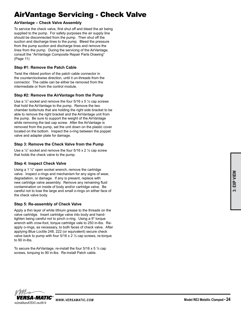 Airvantage servicing - check valve | Versa-Matic 2 Clamped Metallic Hazardous Service Ball Valve (RE2) User Manual | Page 27 / 30
